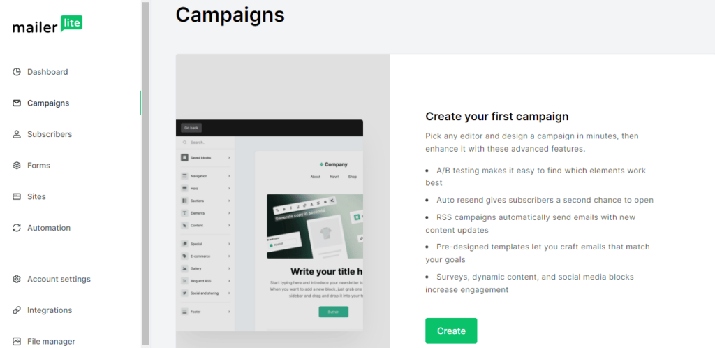 MailerLite Campaign builder