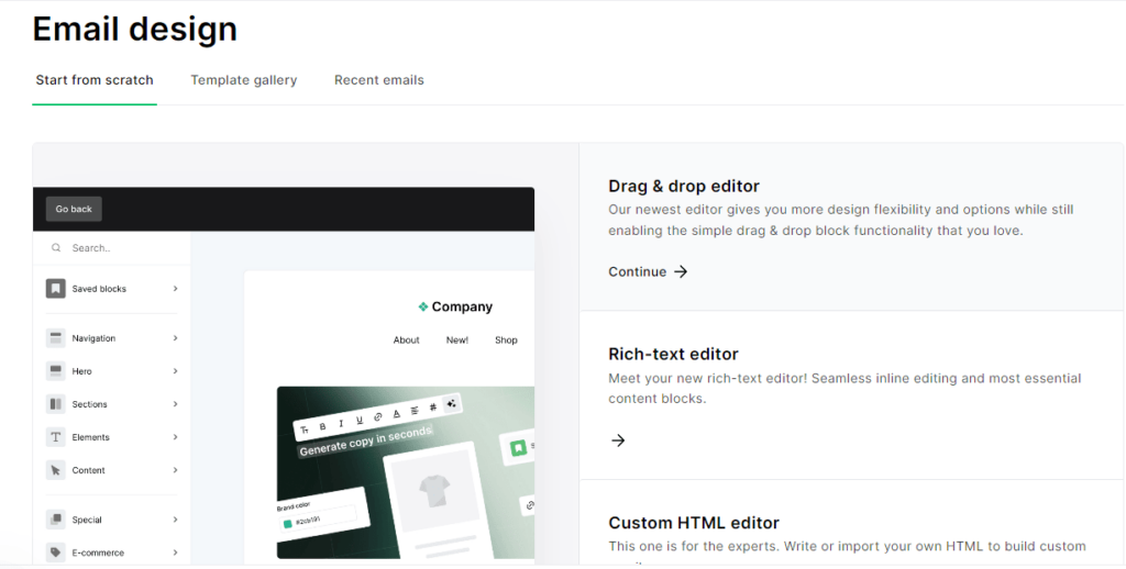 mailerlite Email editor