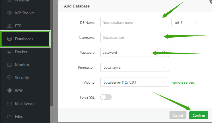 aaPanel Database details