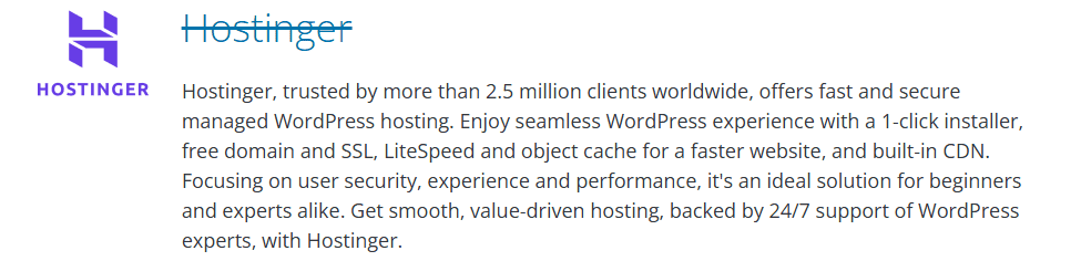 Hostinger Official WordPress recognition.