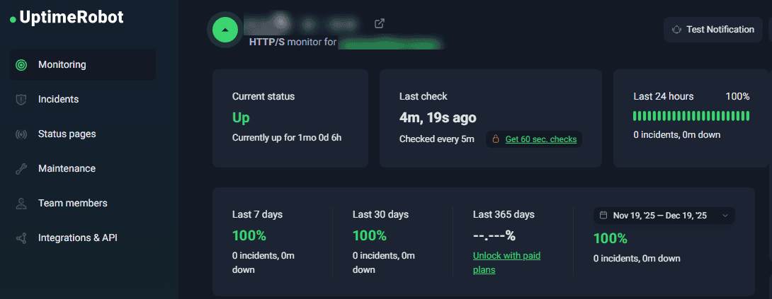 Spaceship hosting uptime test