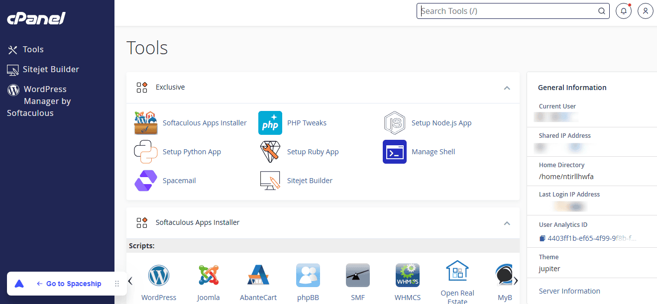 Spaceship hosting cPanel Integration